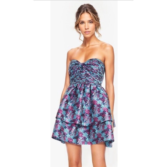 Dresses & Skirts - One33 Social Floral Jacquard Mini Dress Size 4 Strapless Tiered Ballroom‎ Skirt